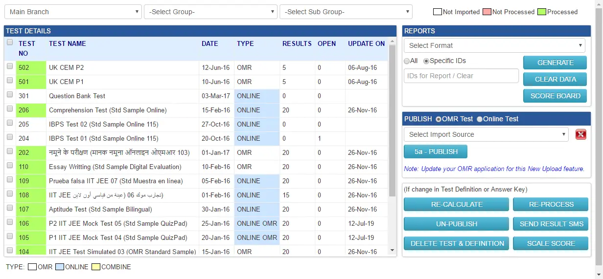 Online Exam Result Features