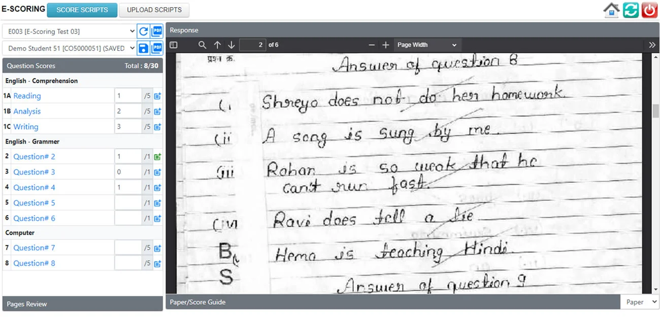 On-screen manual scoring interface On-screen manual scoring interface