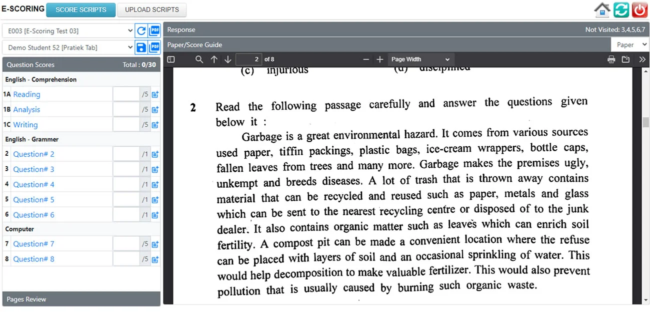 On-screen manual scoring process On-screen manual scoring process
